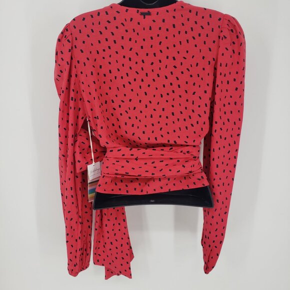 Billabong Sincerely Jules Wrapped in Love Wrap Top M Long Puff Sleeves Red - Picture 5 of 14
